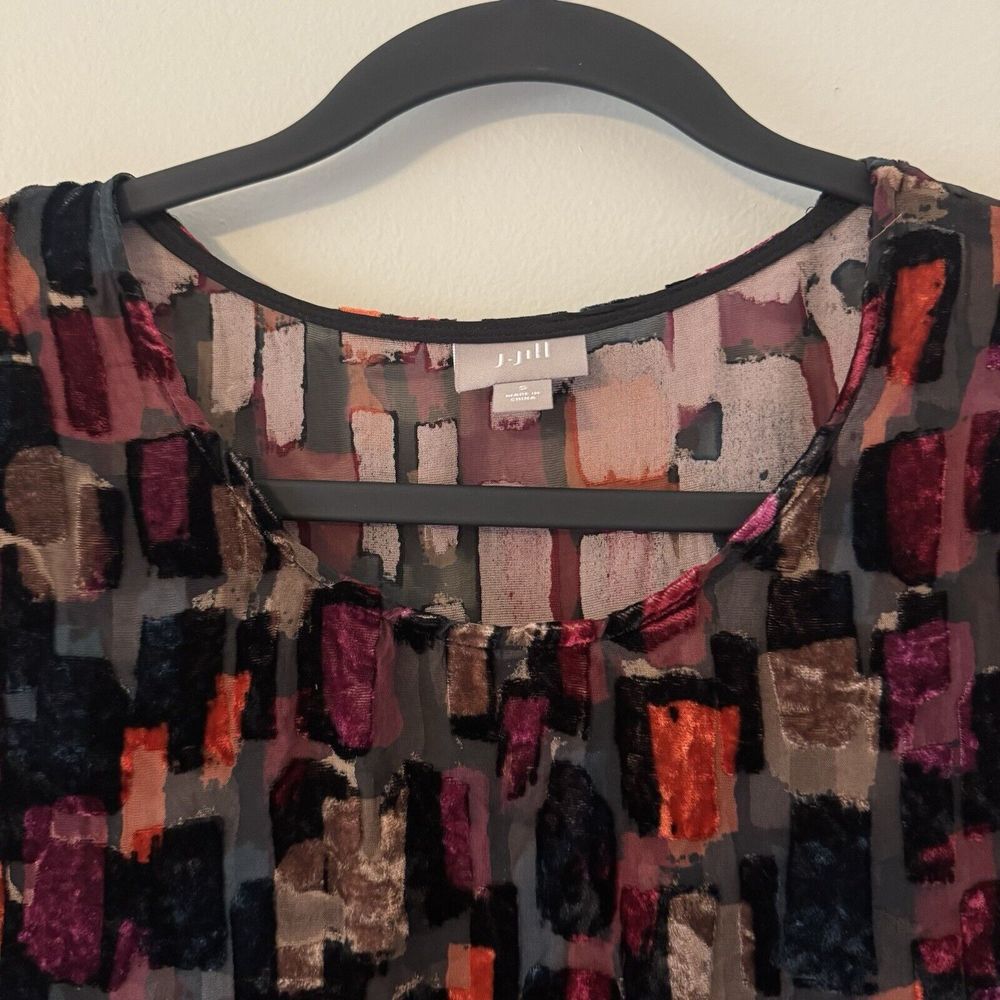 J.Jill Small Black Multicolor Patchwork Sheer Vel… - image 3